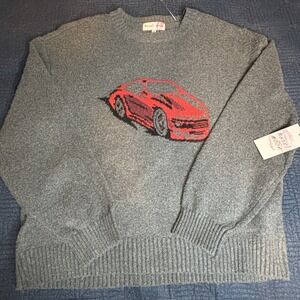 Hazel Moon Gray Sweater With Red Car Graphic Women's XL Grunge Indie Cozy